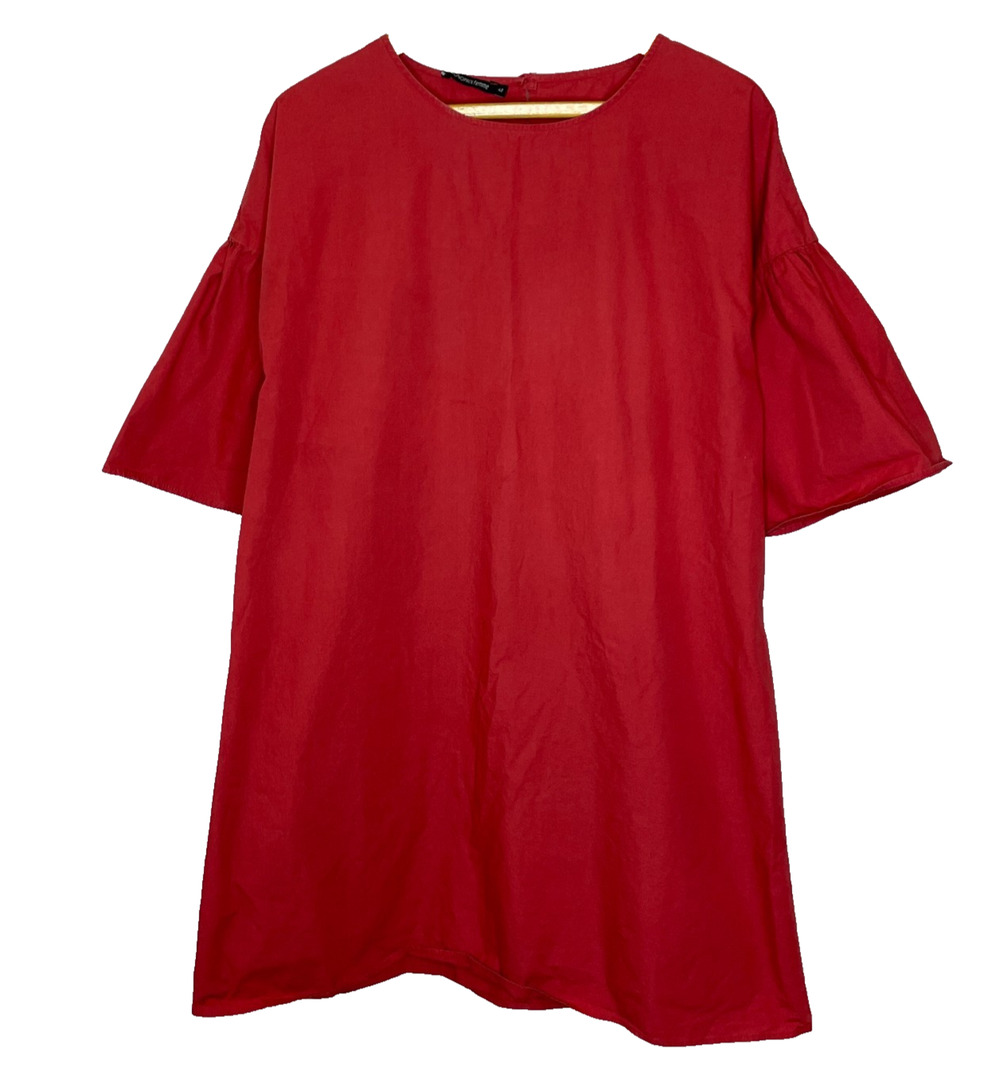 Women's 40 MonoPrix Femme Red Cotton Bell Sleeve Shift Dress